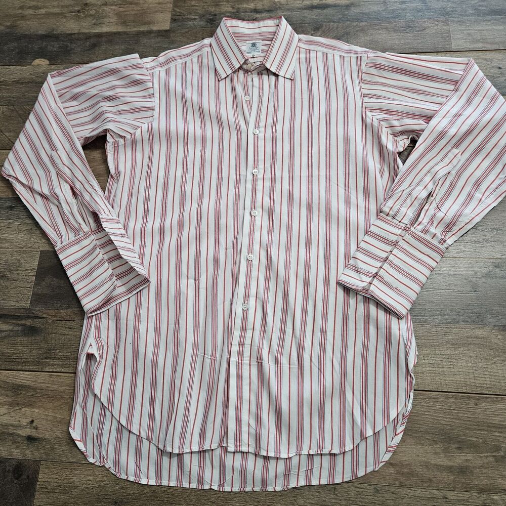 Hawes & Curtis Dress Shirt Mens 39 15.5 Pink White Striped Long Sleeve Collared
